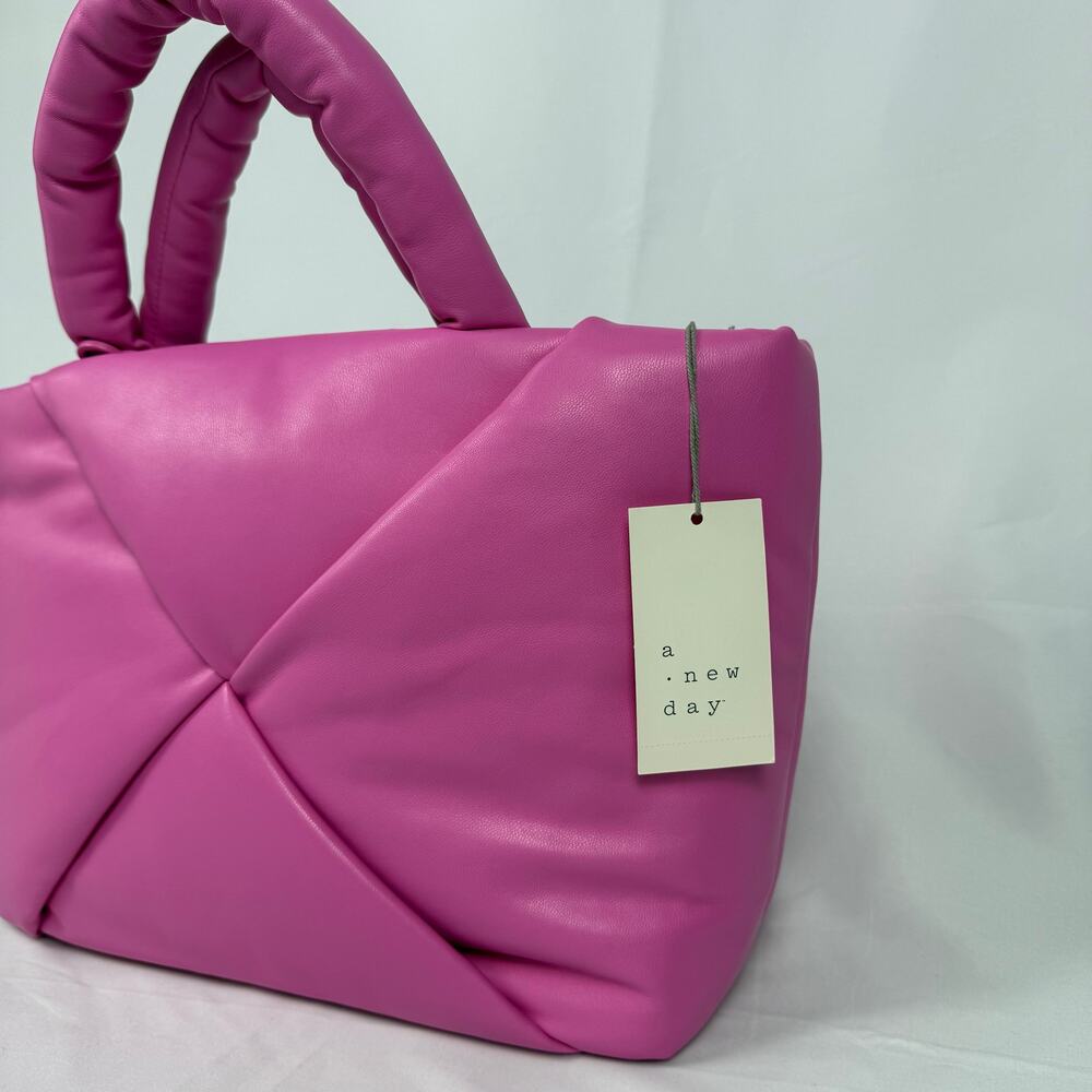 A New Day Pink Puffer Quilted Shiny Barbie Core Hand Bag Purse NWT. - Picture 3 of 15